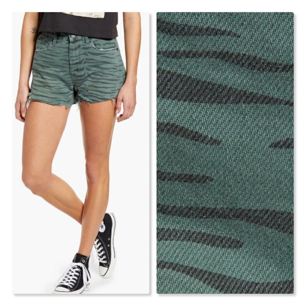 NEW! Blank NYC | Tiger Print High Waist Denim Shorts - [size 31 in Green]
